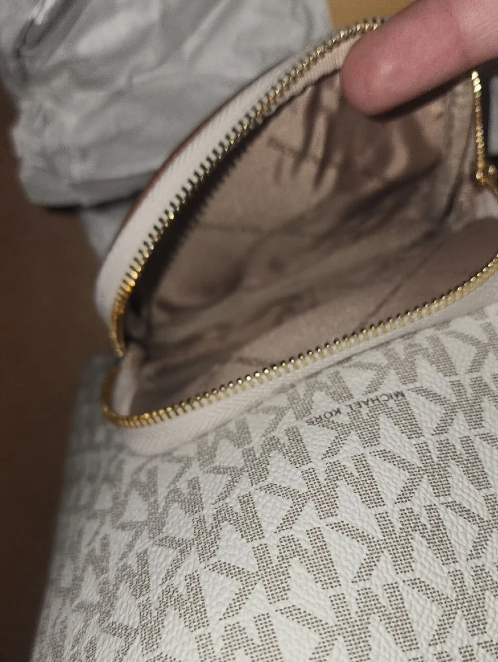 Michael Kors Cream MK Logo Shoulder Bag with Tan Trim